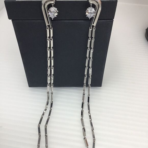 Teardrop Bar Link Dangle Earrings (G1) - Picture 1 of 7